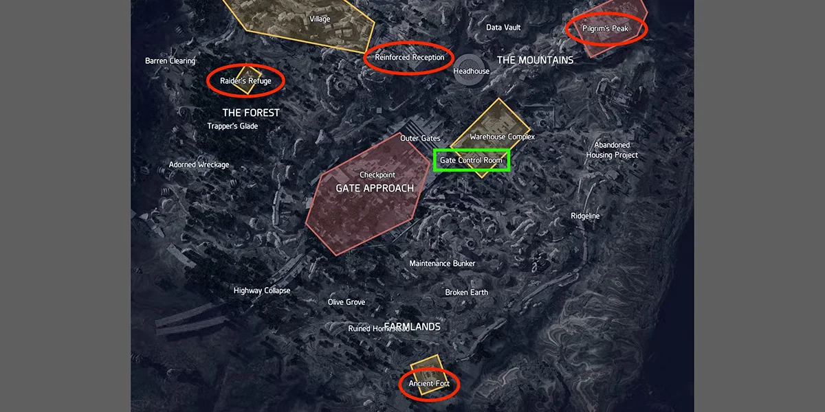 Blue Gate map showing all four security code spawn locations