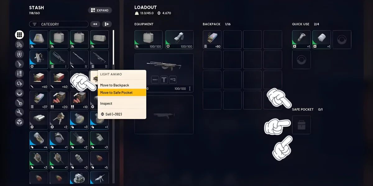 Safe pocket equipped in loadout