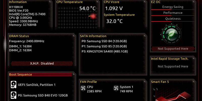 Example BIOS interface showing security settings