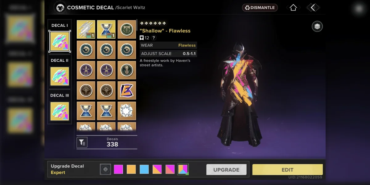 Destiny Rising weapon decal customization screen