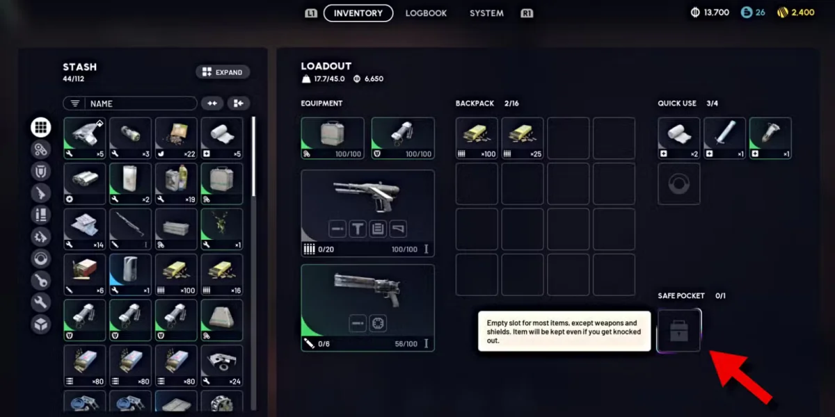 Safe Pockets augment selection screen in Arc Raiders