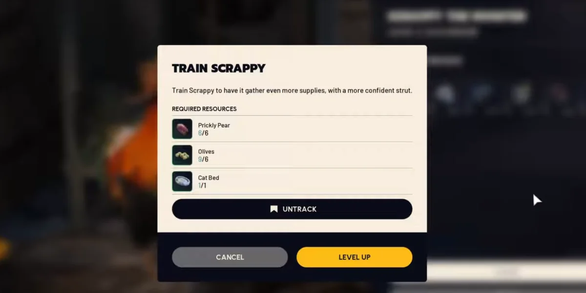 Scrappy upgrade screen showing Level 4 requirements in Arc Raiders