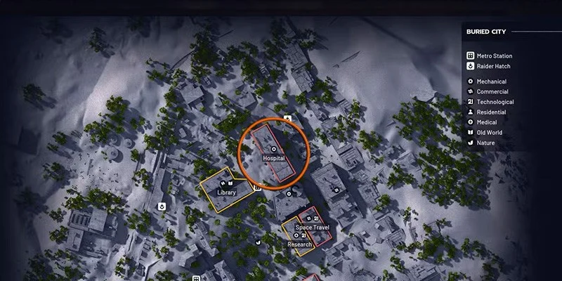 Hospital location in Buried City