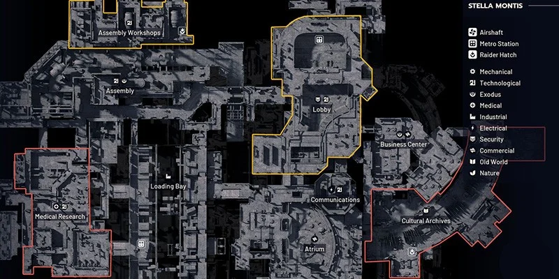 Stella Montis map showing Exodus POI locations