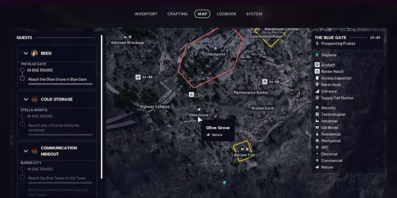 Olive Grove on Blue Gate map