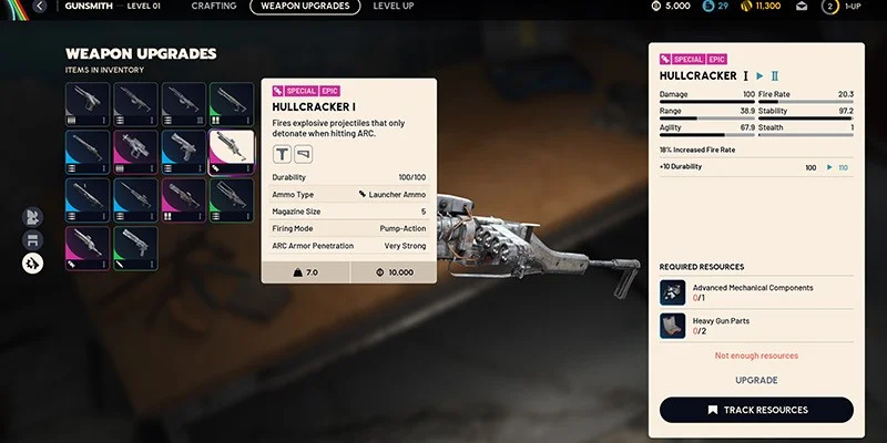 Arc Raiders weapon upgrade interface