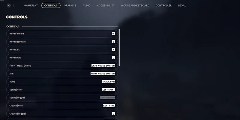 Arc Raiders controls menu interface