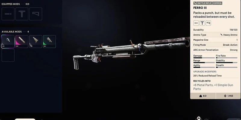 Arc Raiders weapon selection screen