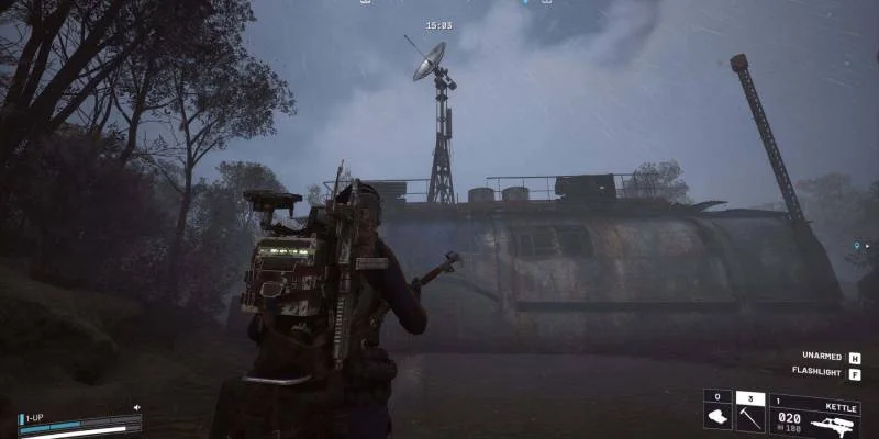 ARC Raiders Field Depot exterior showing antenna and blue tarp