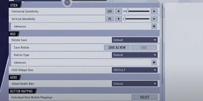 Crosshair configuration in settings menu