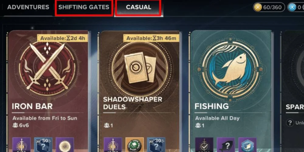 Destiny Rising Activities Menu