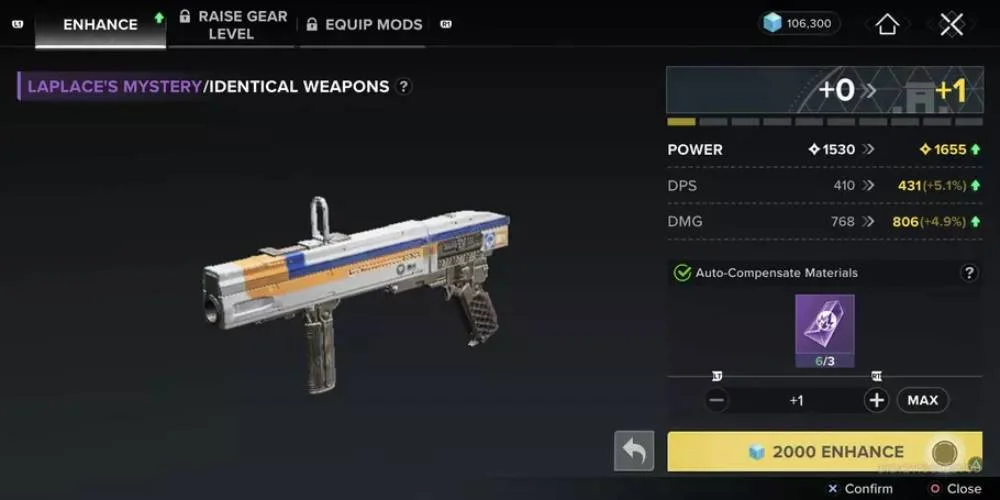 Destiny Rising Enhancement Menu