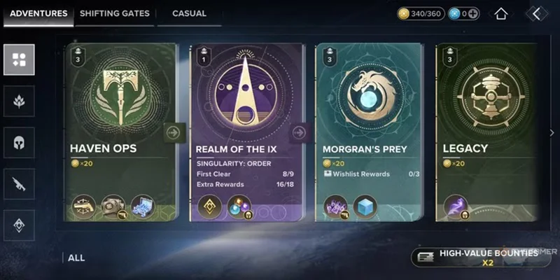 Destiny Rising Adventures Interface