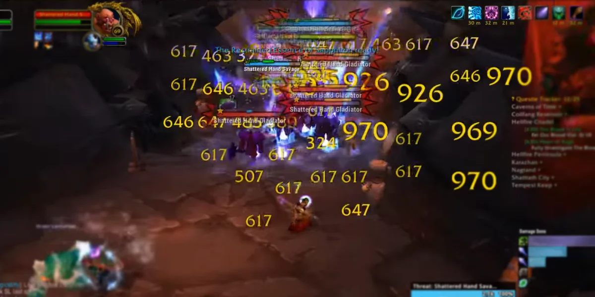 Destruction Warlock casting Hellfire in a TBC Classic dungeon