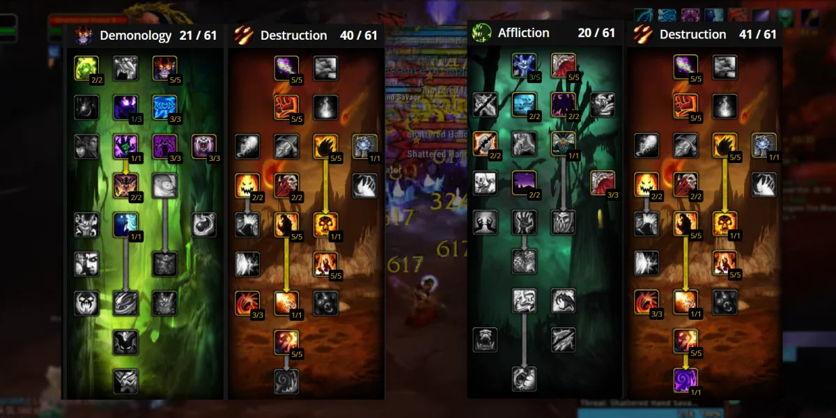 Destruction Warlock talent tree paths in TBC Classic