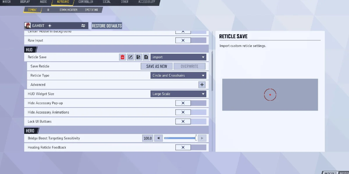 Gambit Crosshair Settings Menu
