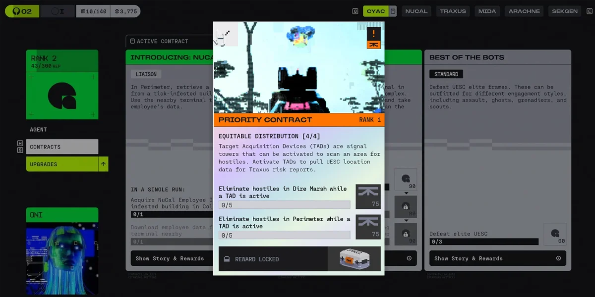 Marathon faction contracts and priority mission selection screen