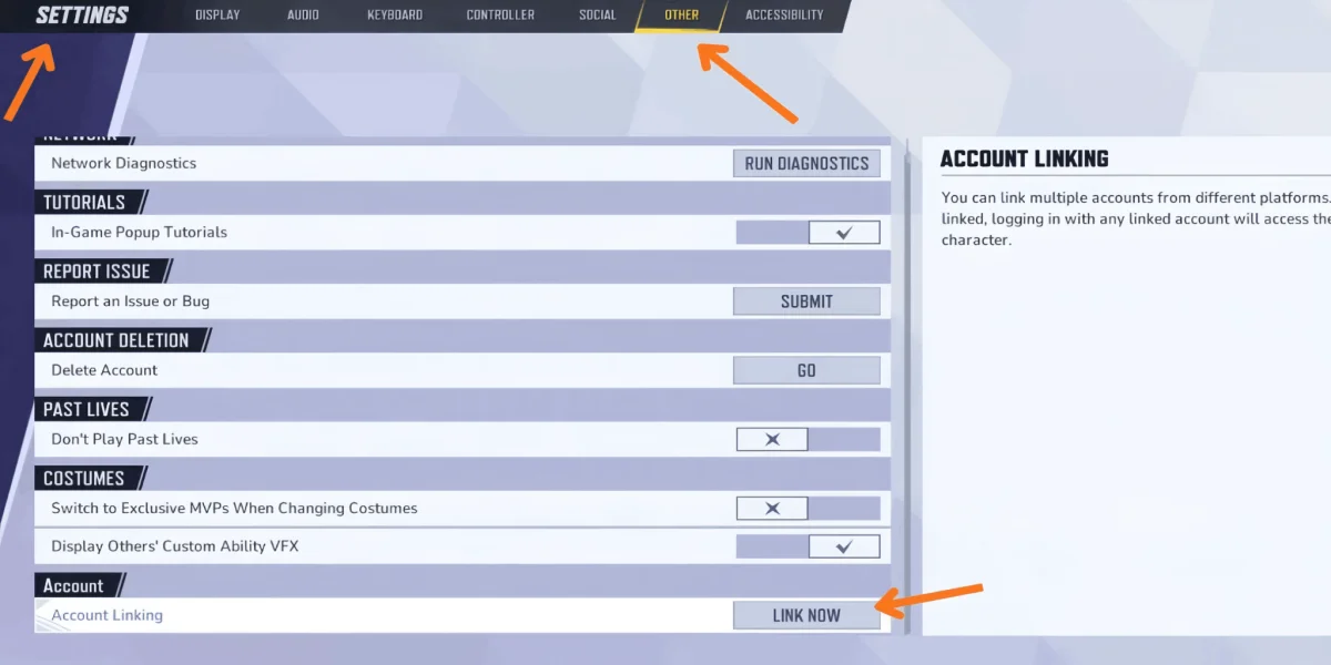 Marvel Rivals Account Linking Interface