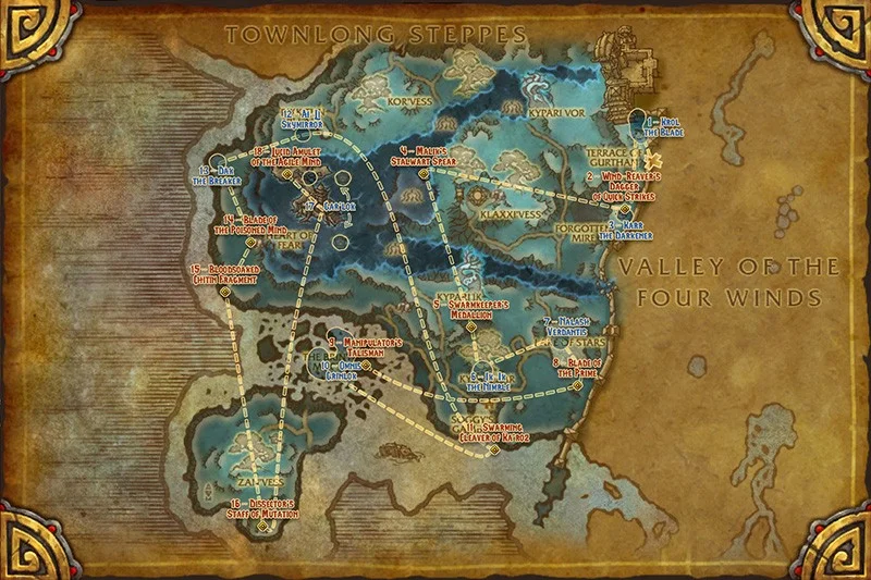 Dread Wastes zone map showing key locations