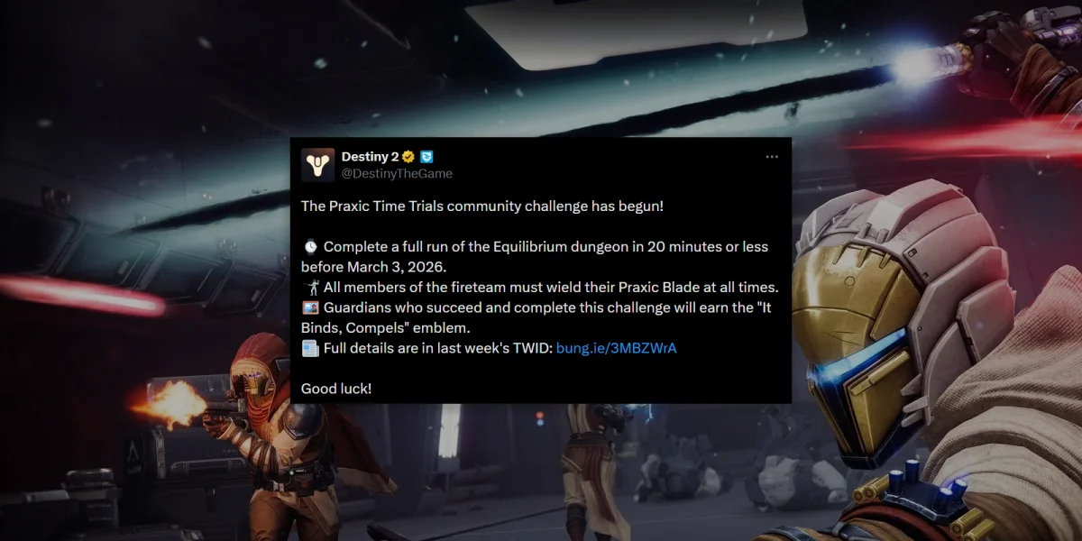 Destiny 2 Praxic Time Trials community challenge overview for the Equilibrium dungeon