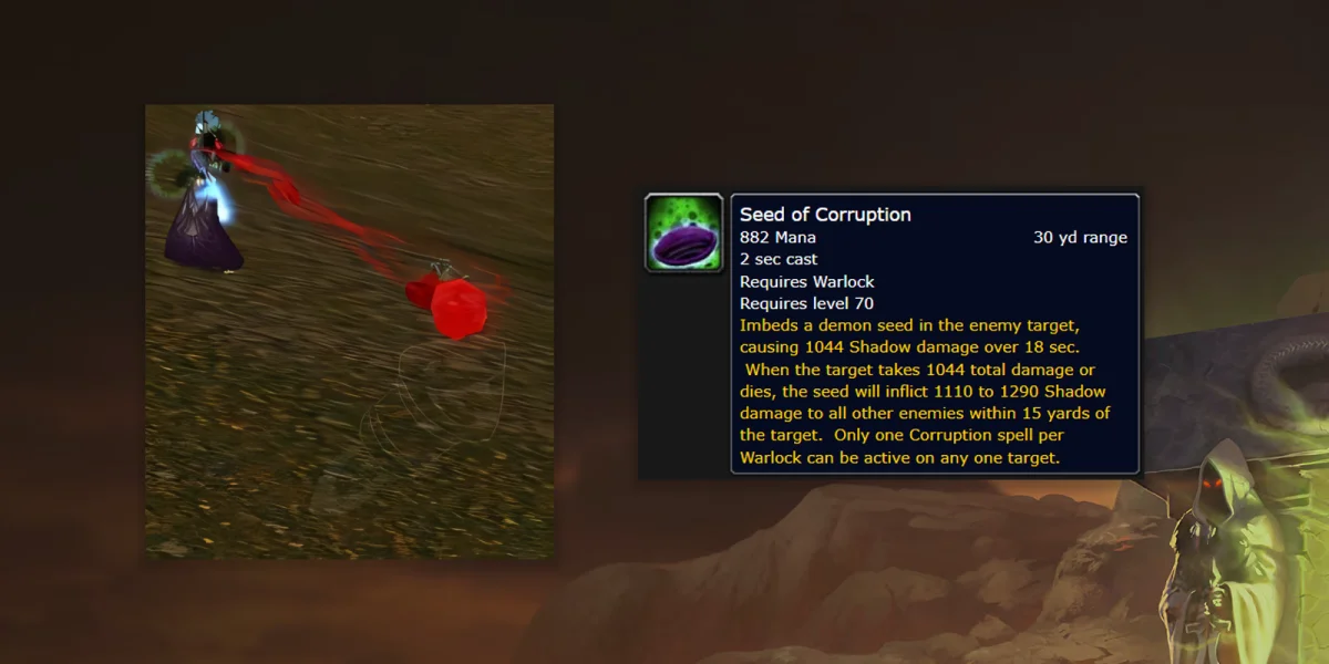 Destruction Warlock casting Seed of Corruption on multiple targets in TBC Classic