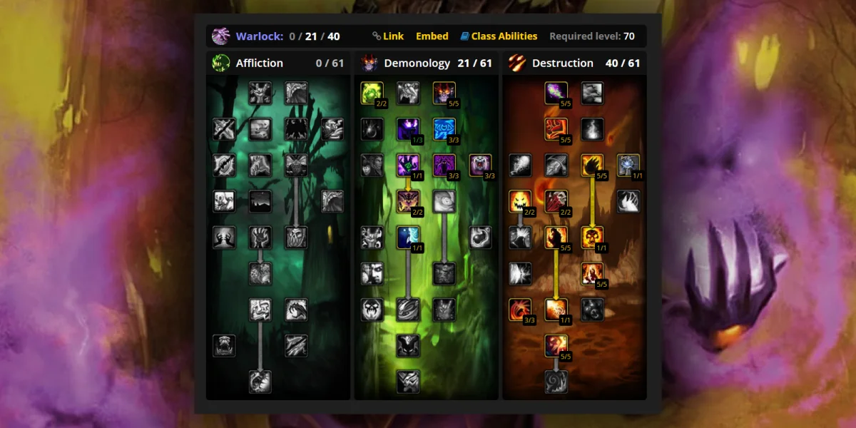 Destruction Warlock Standard Build