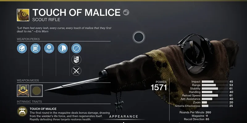 Touch of Malice Exotic Scout Rifle