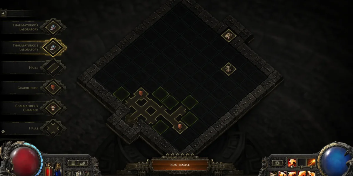 Vaal Temple room grid layout in Path of Exile 2