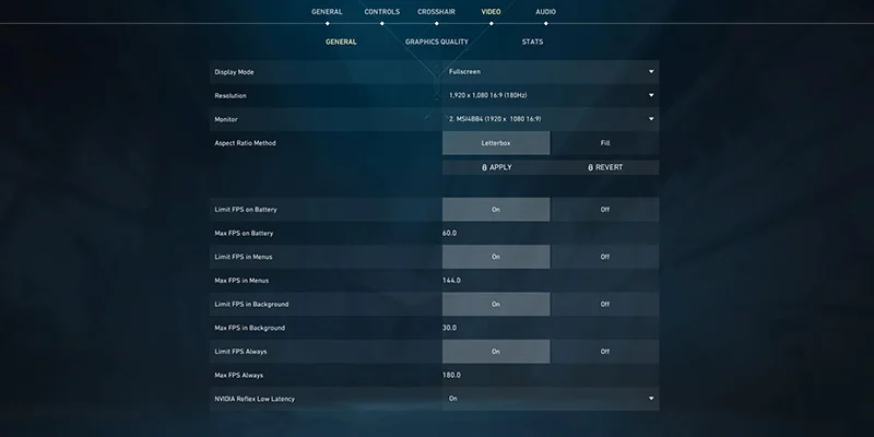 Valorant in-game settings interface