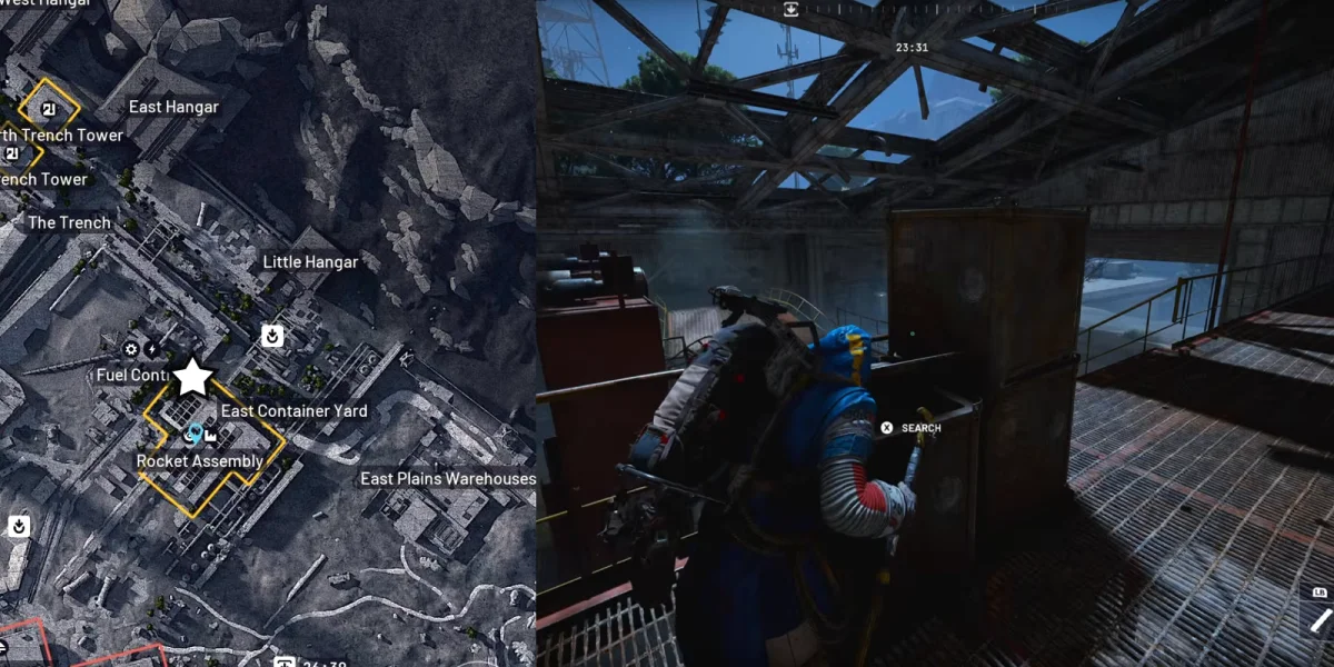 Inside Rocket Assembly building showing red walkways in Arc Raiders