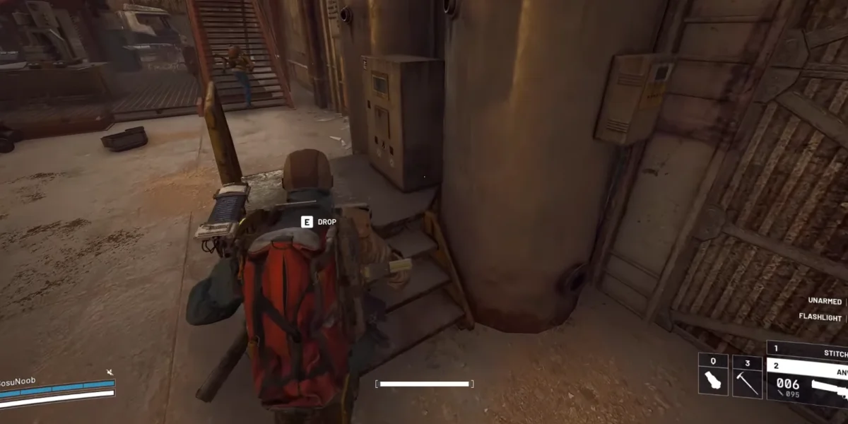 The delivery crate location near the building exit in Rocket Assembly