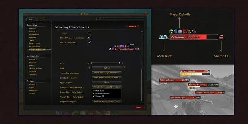 WoW Midnight Six Nameplate Styles Comparison