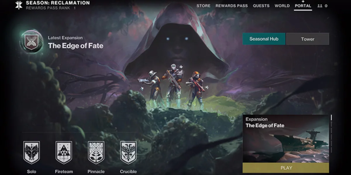 Destiny 2 Portal system interface showing activity selection