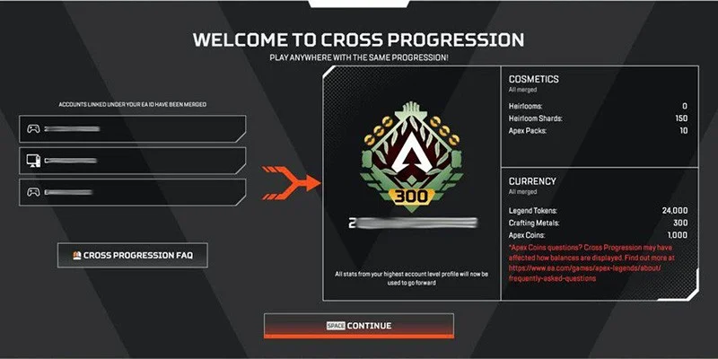 Apex Legends cross progression system