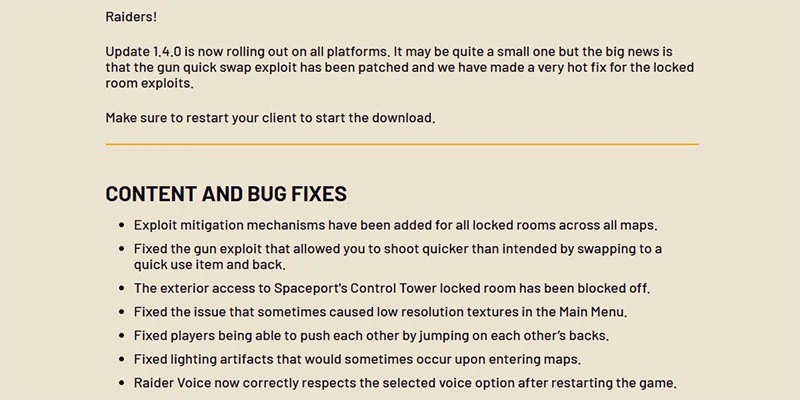 Arc Raiders Patch Notes