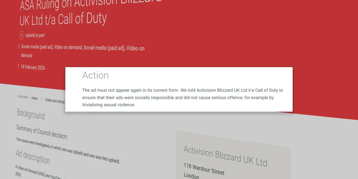 UK Advertising Standards Authority ruling on the Call of Duty Black Ops 7 ad