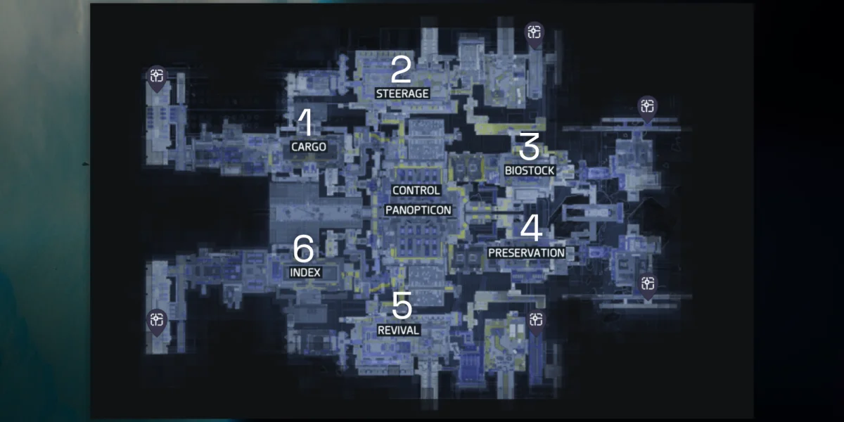The Cryo Archive endgame map aboard the UESC Marathon colony ship in Bungie's Marathon