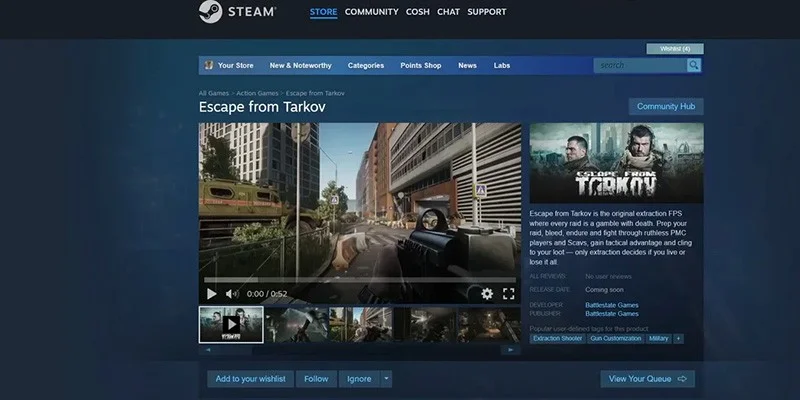 Escape From Tarkov Steam Store Page