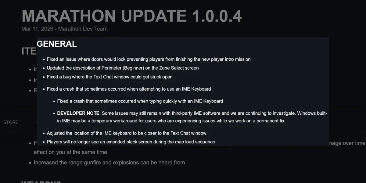 Marathon stability and UI fixes patch 1.0.0.4