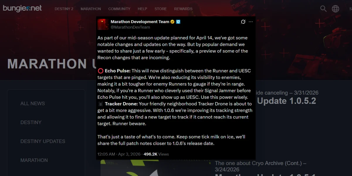 Marathon patch 1.0.6 weapon nerfs overview