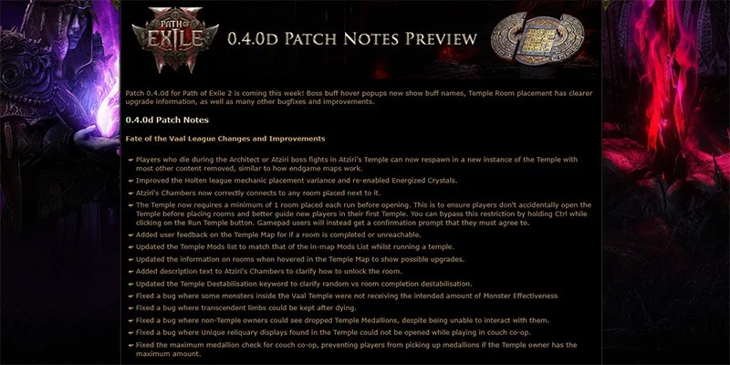 Path of Exile 2 Patch 0.4.0d Overview
