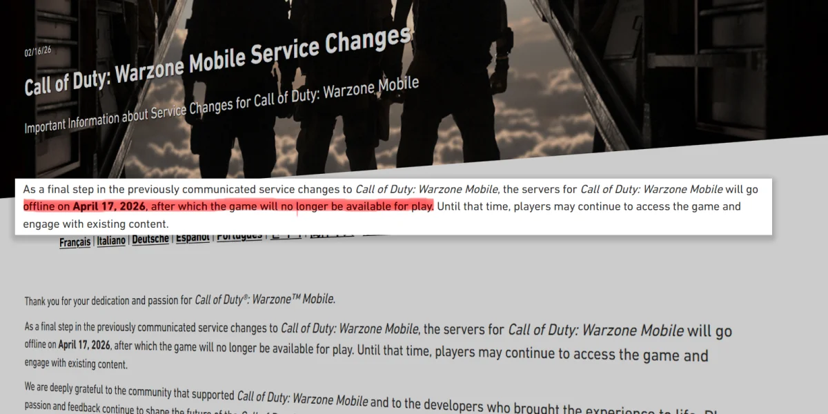 Call of Duty Warzone Mobile shutdown announcement