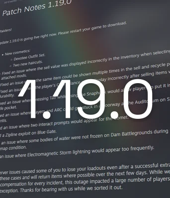 ARC Raiders Patch 1.19.0 - Economy Fixes & Compensation
