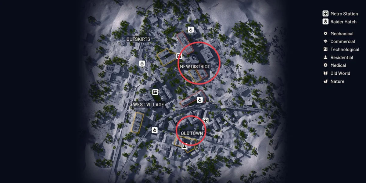 Buried City map showing Fine Wristwatch spawn locations in ARC Raiders