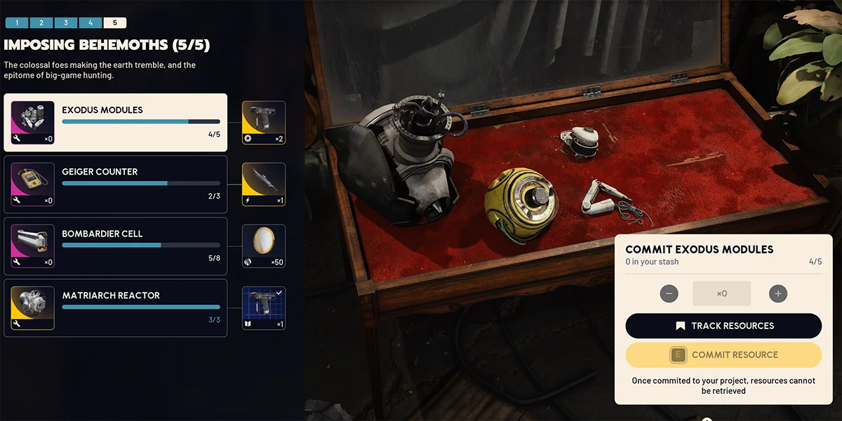 ARC Raiders Trophy Display showing collected ARC parts