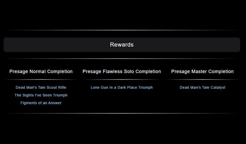 Destiny 2 Presage Mission - rewards