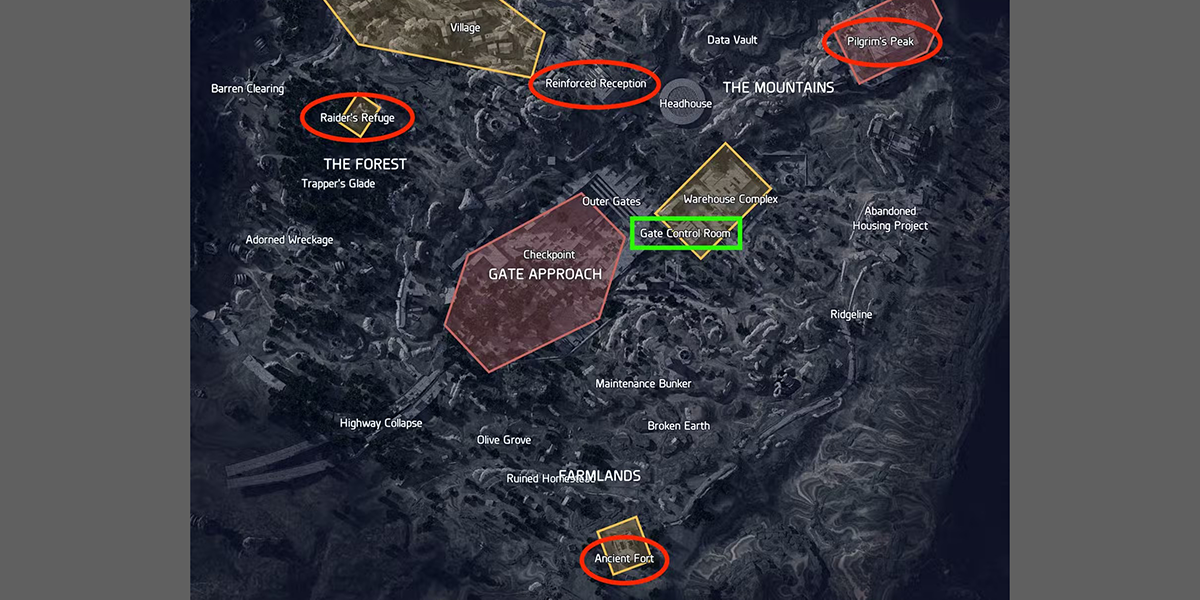 Blue Gate map showing all four security code spawn locations