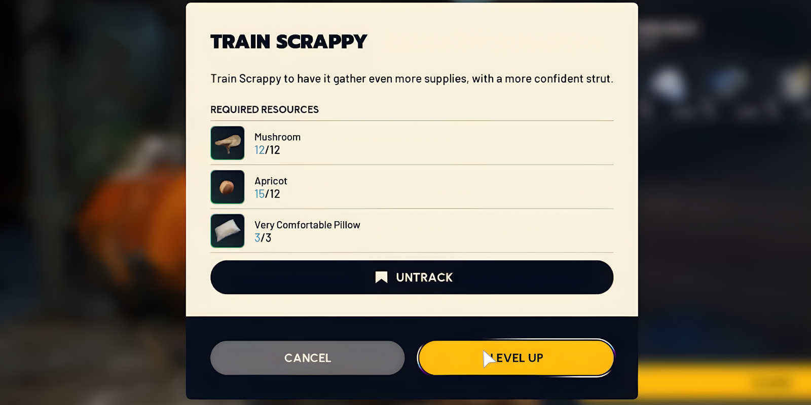 Scrappy upgrade interface in workshop