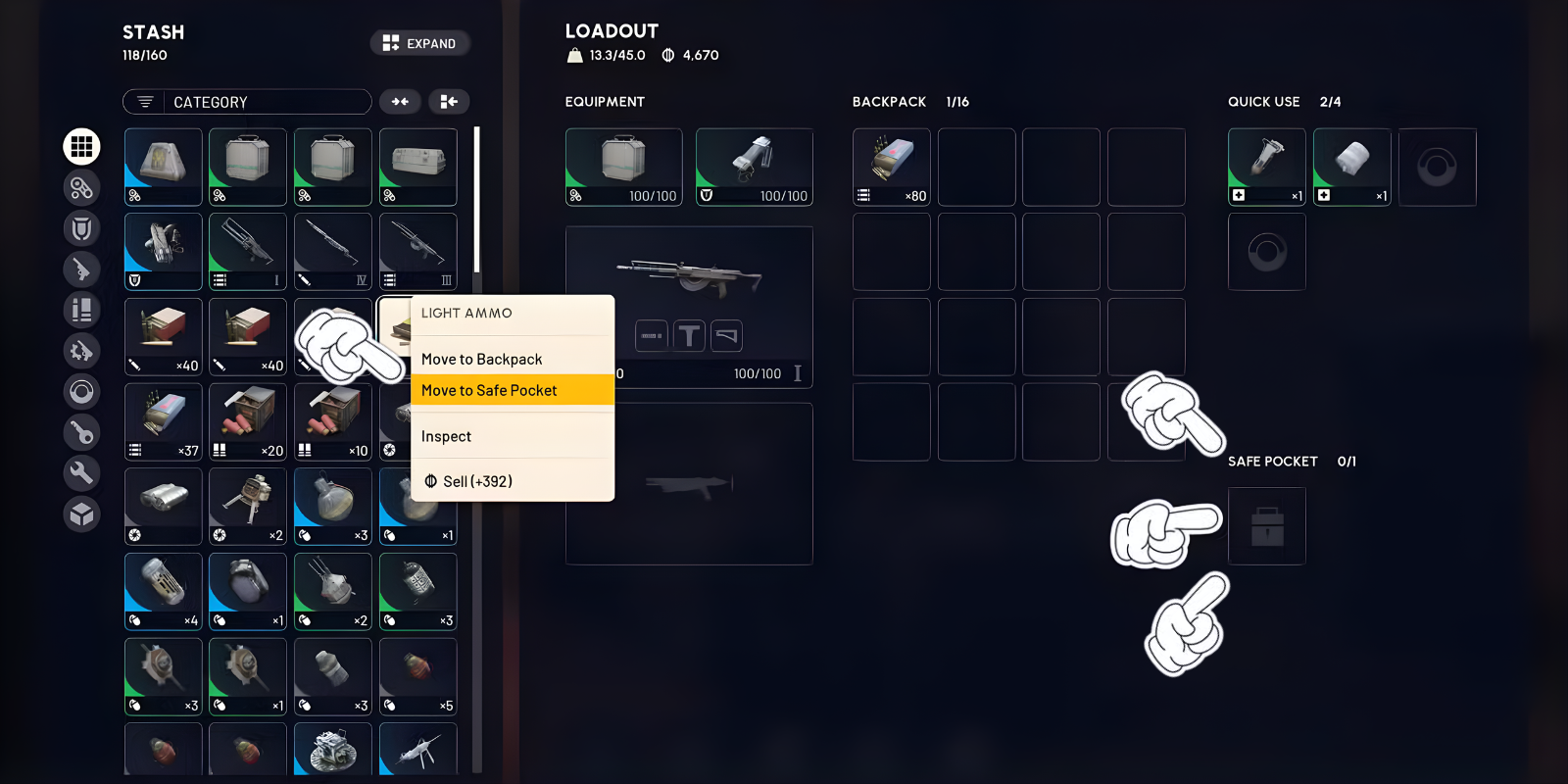 Safe pocket equipped in loadout