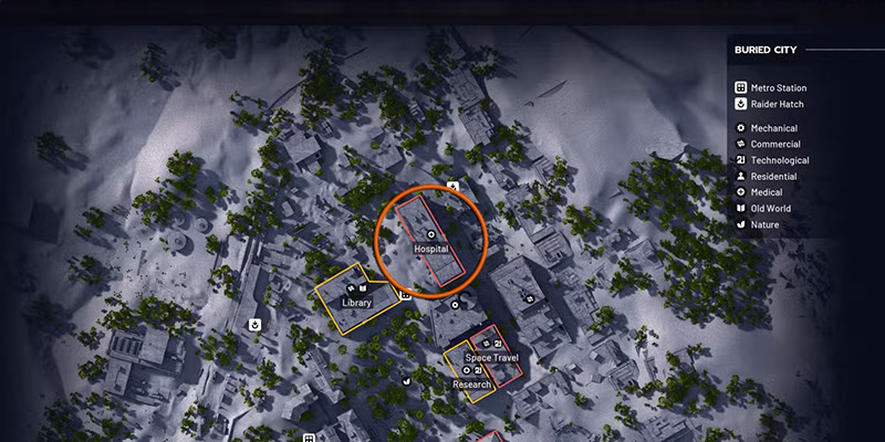 Hospital location in Buried City